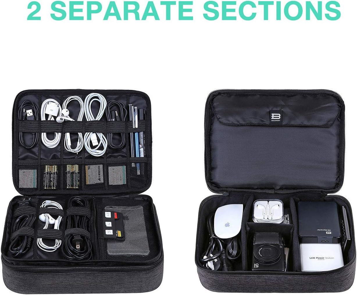 Electronic Organizer, Accessories Organizer Travel Double Layer Electronics Bag Large for 10.5 Inch Ipad Pro, Adapter, Cables, Black